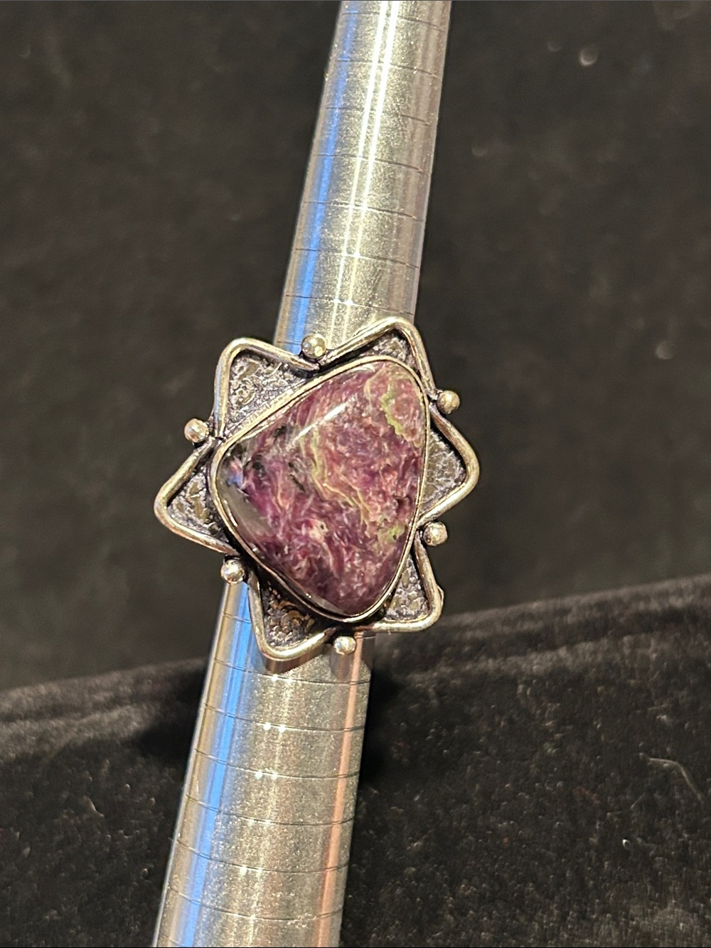 Rare Natural Siberian Charoite Sterling
Silver Star Statement Ring